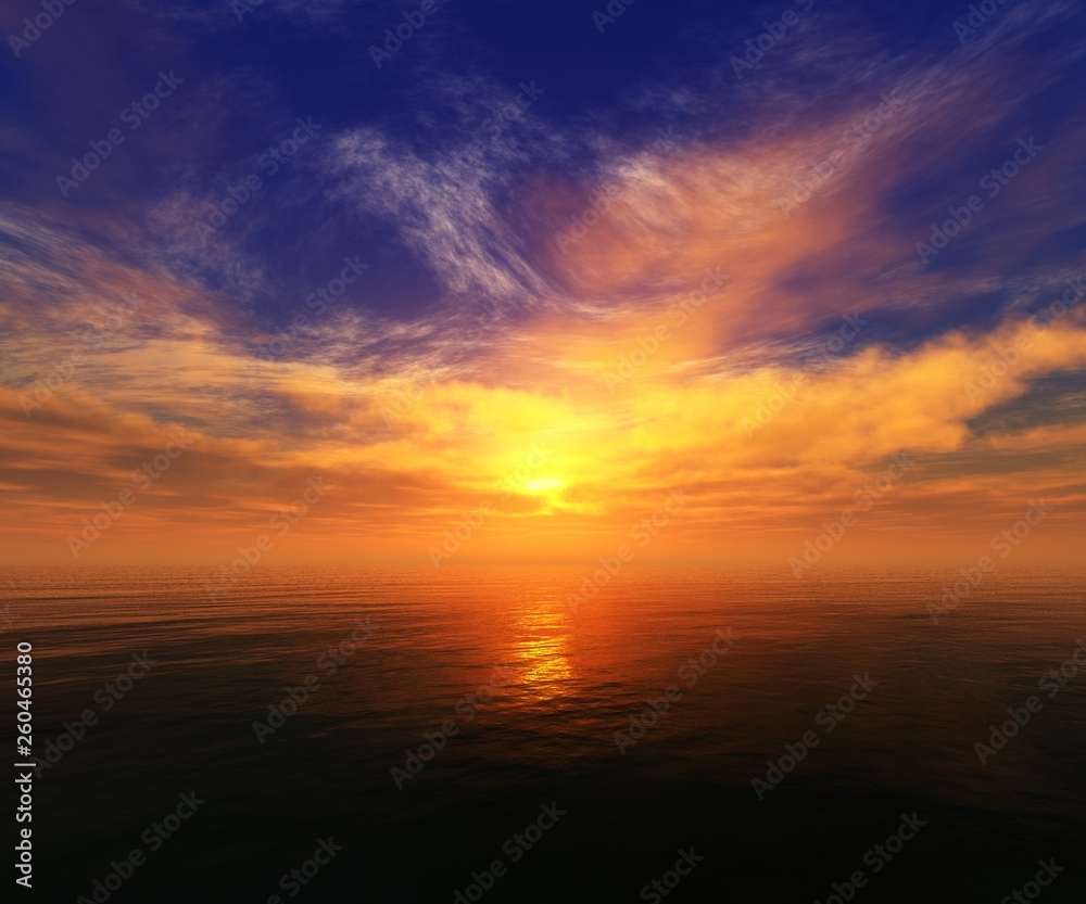 Beautiful sunset over the water surface, sea sunrise, ocean sunset