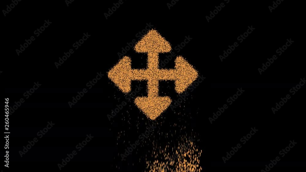 Symbol arrows up down, right left appears from crumbling sand. Then crumbles down. Alpha channel Premultiplied - Matted with color black Symbol arrows up down, right left appears from crumbling sand. Then crumbles down. Alpha channel Premultiplied - Matted with color black