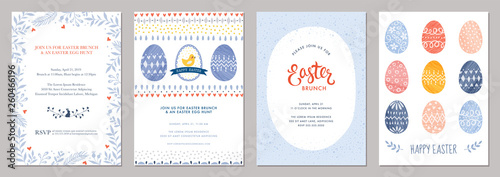 Happy Easter templates with decorative eggs. 