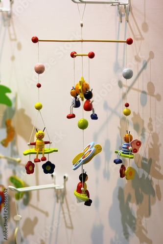 Baby crib colorful wooden hanging nursery mobile