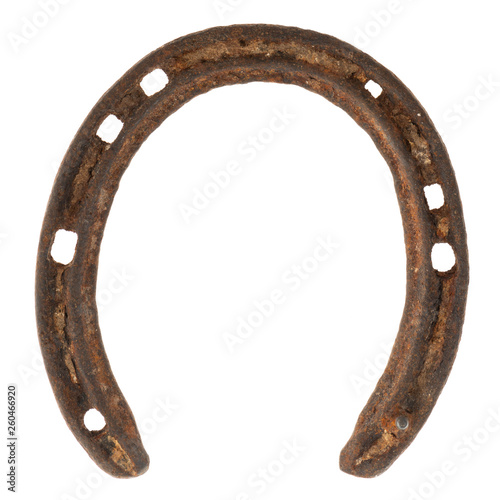 original weathered rusty horseshoe isolated on white background