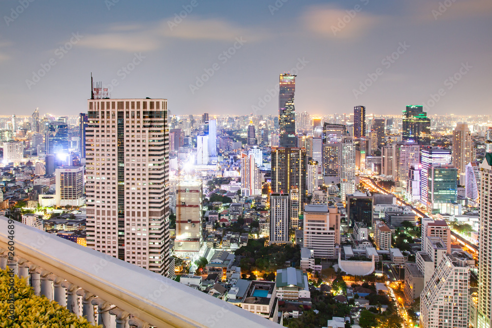 aerial view of Bangkok City skyscrapers with King Power MahaNakhon building Thailand