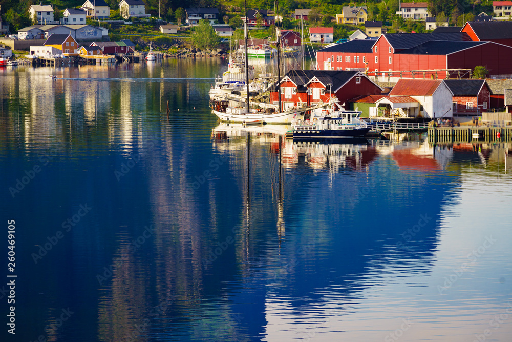 Norwegian fishing village red huts, Reine Lofoten Norway