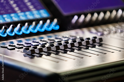 Console sound mixer closeup
