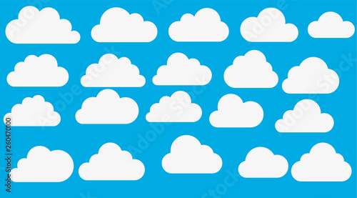 Cloud. Abstract white cloudy set isolated on blue background. Vector illustration.