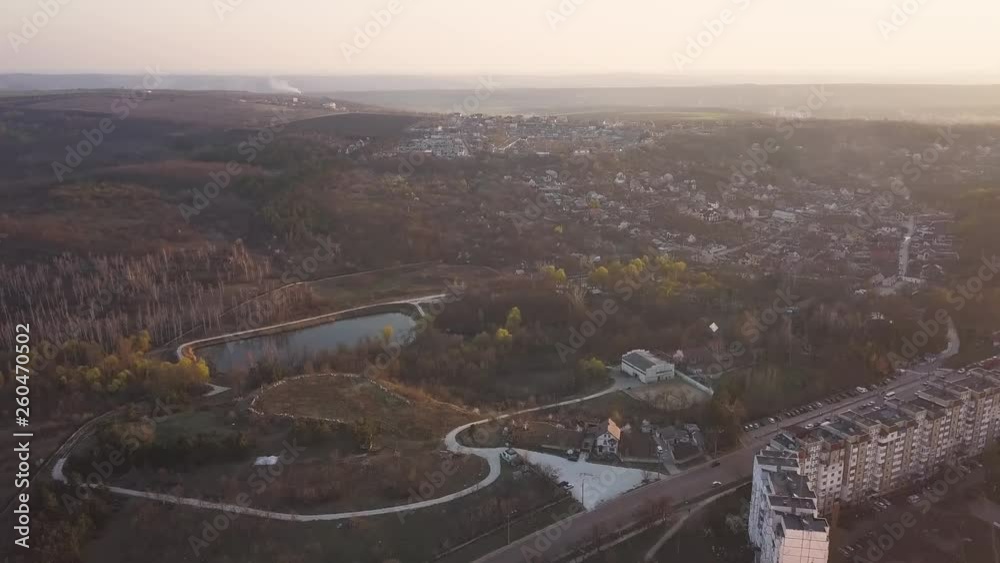 Aerial view. Flight over a huge highway at sunset Urbanistic scenery. Moldova, Kishinev. Aerial view. Flight over a huge highway at sunset Urbanistic scenery. Moldova, Kishinev.