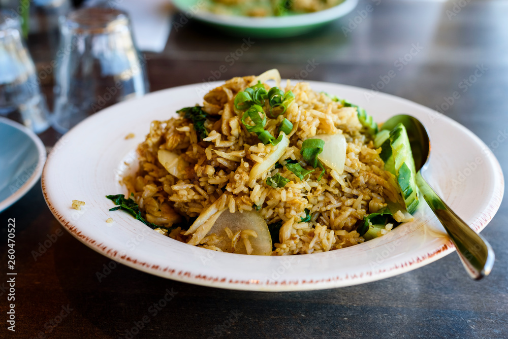 Thai fried rice with chicken and vegetables