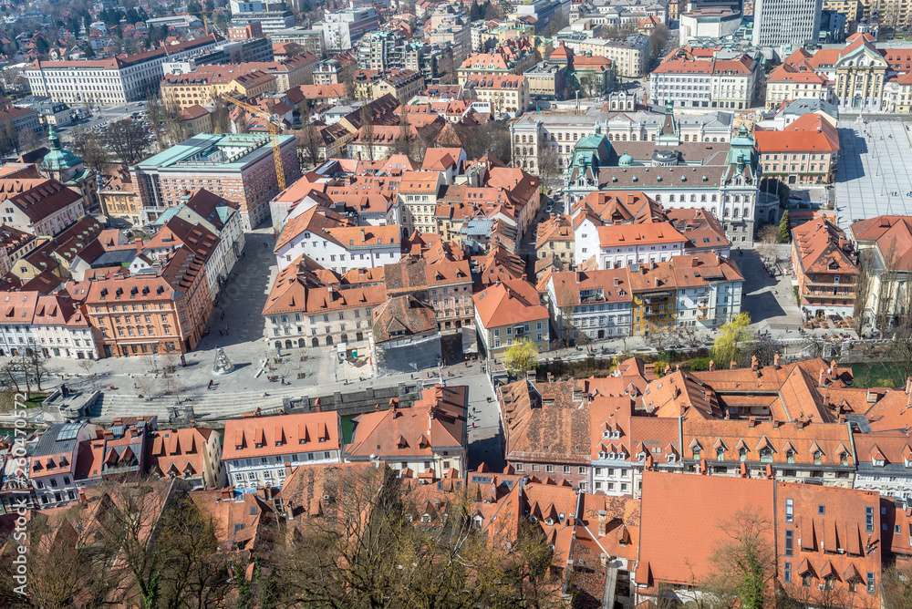 View from above of the beautiful city of Ljubljana