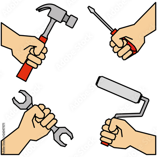 hands teamwork with tools