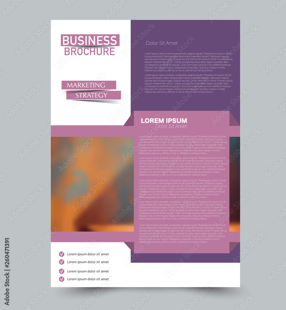 Fototapeta premium Purple vector flyer template. Abstract brochure design. Annual report cover background. For business, education, advertisement. Editable illustration.
