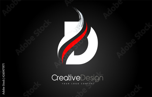 White and Red D Letter Design Brush Paint Stroke on Black Bakground