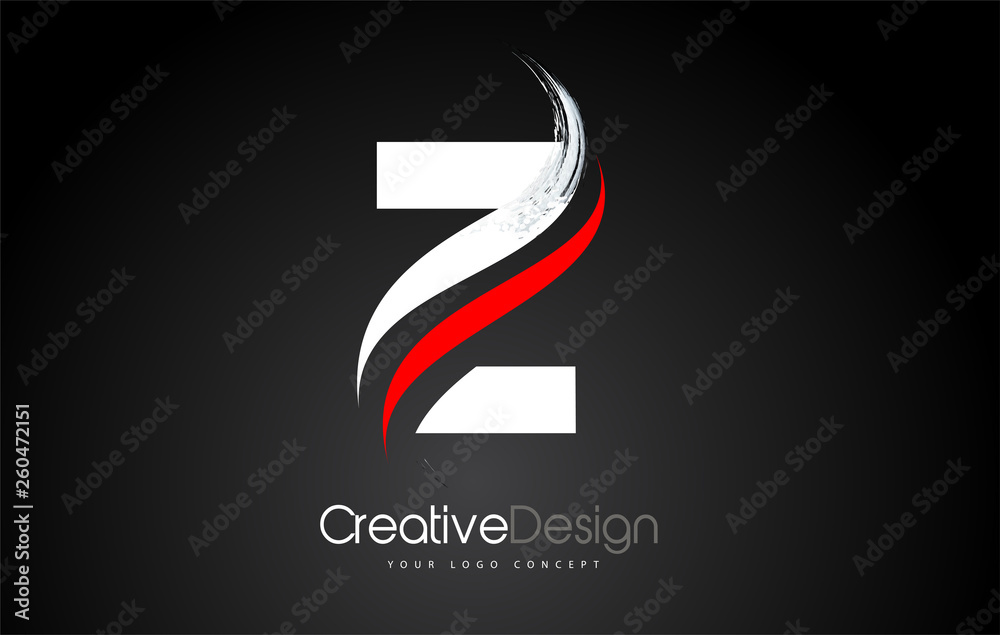 White and Red Z Letter Logo Design Brush Paint Stroke on Black Background White and Red Z Letter Logo Design Brush Paint Stroke on Black Background
