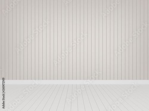 cream wood wall with white wood floor ,3d rendering empty room