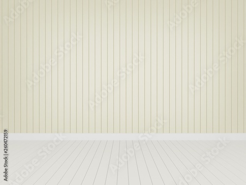 cream wood wall with white wood floor ,3d rendering empty room