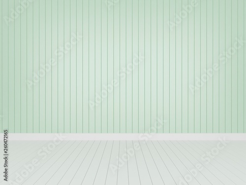 green wood wall with white wood floor ,3d rendering empty room