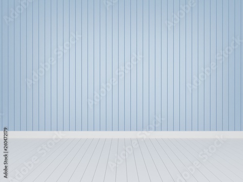 blue wood wall with white wood floor ,3d rendering empty room