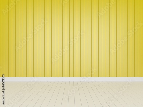 yellow wood wall with white wood floor ,3d rendering empty room