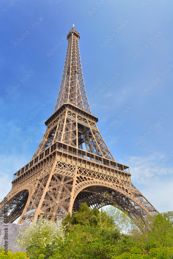 famous eiffel tower  on the blue sky in Paris - France