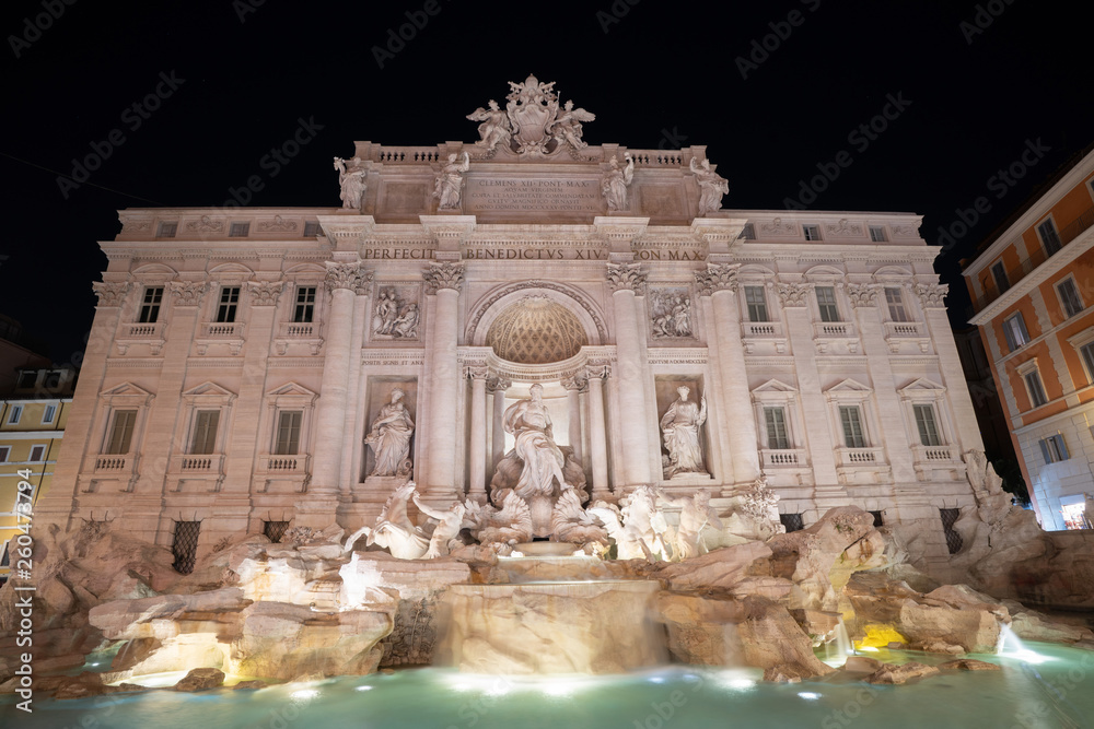 Night view of  the Fountain di trevi in Rome Italy