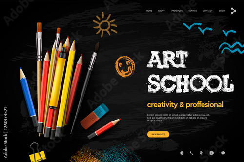 Web page design template for Art School, studio, course, creative kids. Modern design vector illustration concept for website and mobile website development.