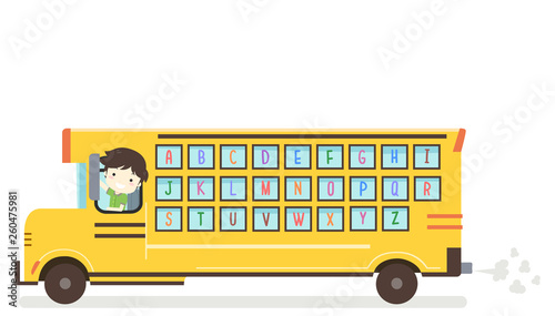 Kid Boy School Bus Alphabet...