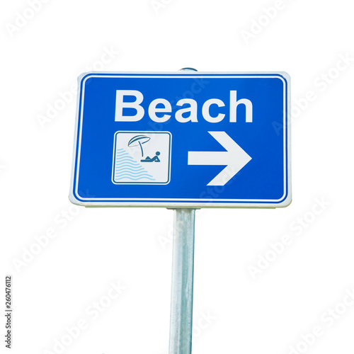 beach sign with arrow on white background