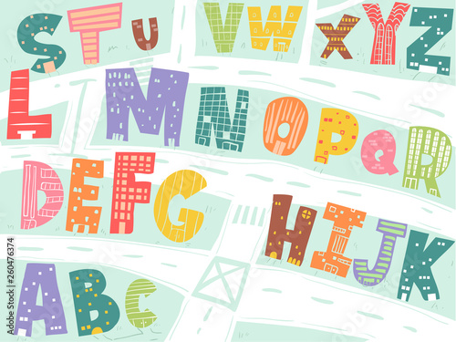 Buildings Alphabet Illustration