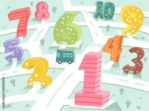 Buildings Numbers Illustration