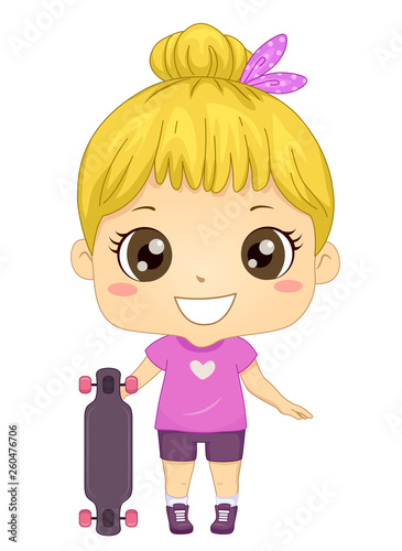 Kid Girl Long Board Illustration