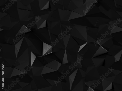 Seamless texture of black 3d polygons and triangles. 3d illustration