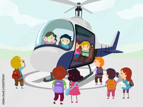 Stickman Kids Helicopter Illustration