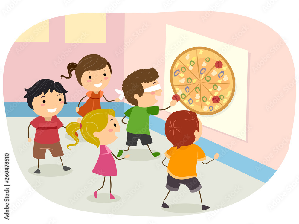 Stickman Kids Pin The Pizza Illustration Stock Vector Adobe Stock