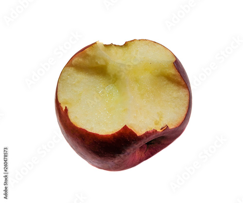 Red bitten apple close up isolated on white background