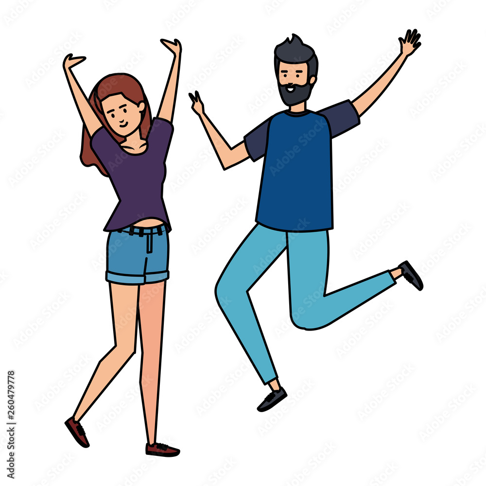 young couple celebrating avatars characters