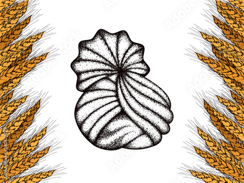 Illustration of a turban and wheatgrains on white background. Baisakhi Concept.