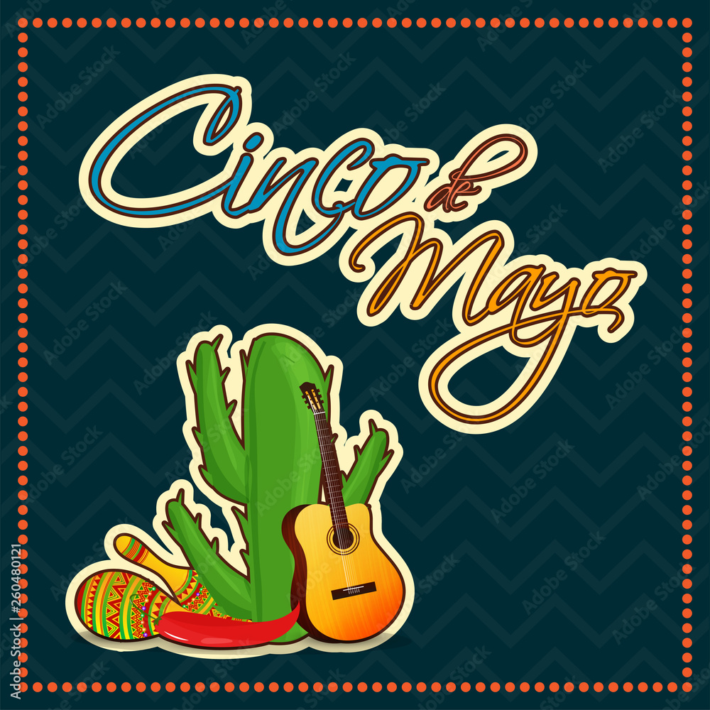 Retro style poster design with text Cinco De Mayo and festival elements in sticker style for celebration concept. Retro style poster design with text Cinco De Mayo and festival elements in sticker style for celebration concept.