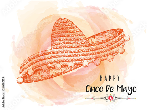 Creative banner or poster design with illustration of sombrero hat for Happy Cinco De Mayo celebration concept.