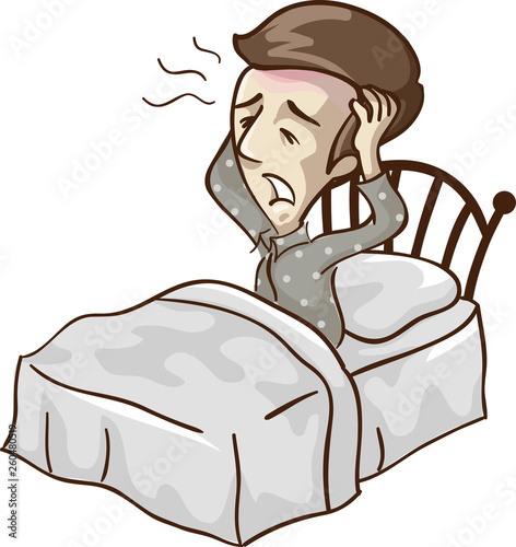 Man Low Blood Wake Up Headache Illustration