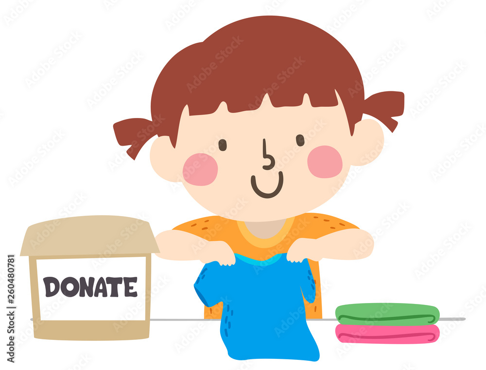 Kid Girl Donate Clothes Box Fold Illustration