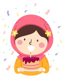 Kid Girl Muslim Birthday Cake Illustration