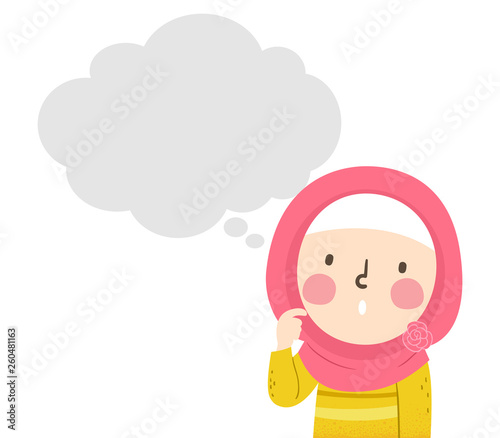 Kid Girl Muslim Thinking Bubble Illustration