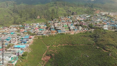 Aerial view residential districts Vatanappally and New Colonny city Munnar. Kerala. India. photo