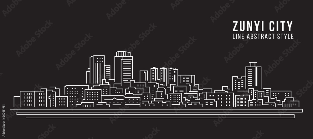Cityscape Building Line art Vector Illustration design -  Zunyi city