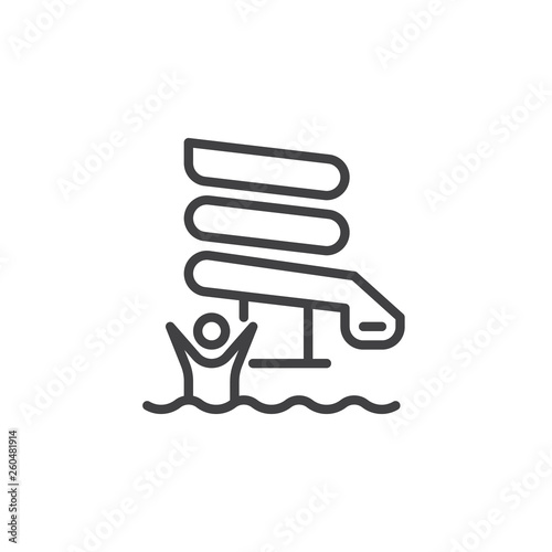 Aquapark slide tube line icon. linear style sign for mobile concept and web design. Man in water park slide outline vector icon. Symbol, logo illustration. Pixel perfect vector graphics