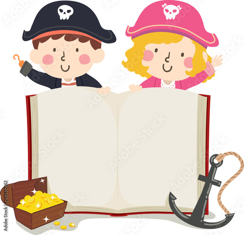 Kids Pirate Open Book Treasure Anchor Illustration