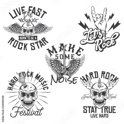 Vintage labels set. Hand drawn illustrations with lettering composition. Logotypes set. Black and white illustrations.
