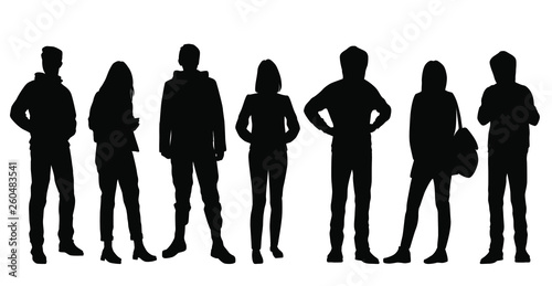 Set of vector silhouettes of  men and a women, a group of standing business peop Fototapeta