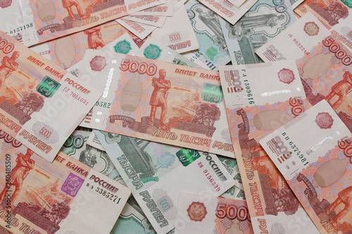 Money. Russian rubles in denominations of 1000 and 5000 rubles