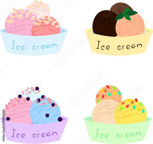 Bright set of vector ice cream. Design for menus, recipes, cafes, flyers. Summer.