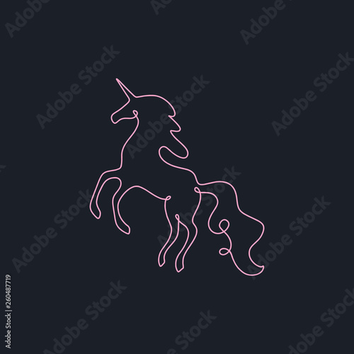 Abstract unicorn. Trendy one line neon art. Vector illustration
